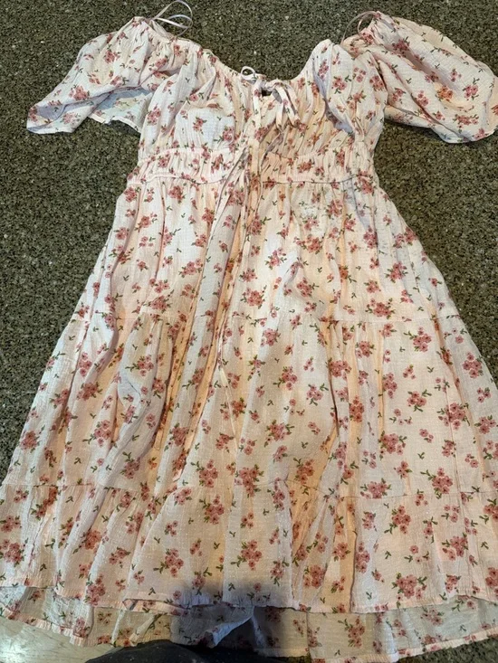 Floral Off-Shoulder Tiered Sundress - Pink Rose Print - Picture 1 of 6